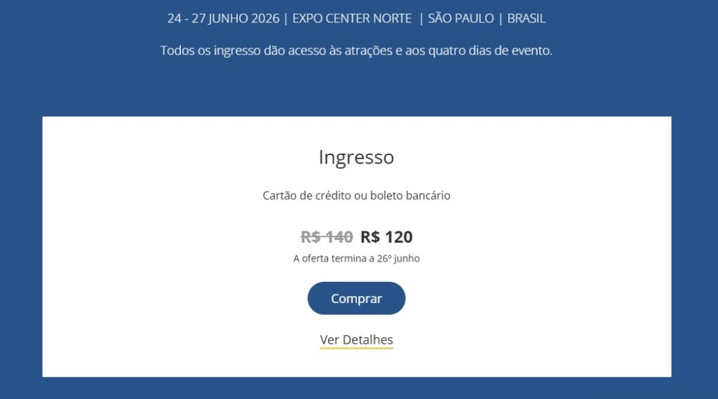 Print da página de compra de ingresso no site da ABF Franchising Expo 2026.